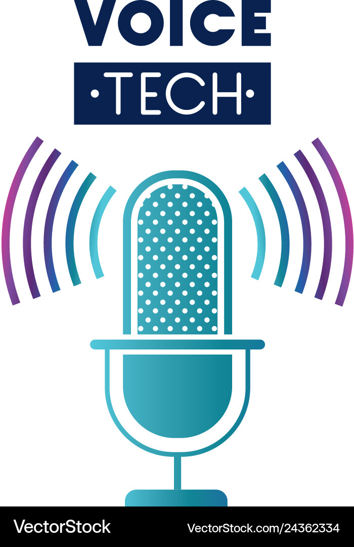 Voice tech label with microphone and sound wave Voice tech label with microphone and sound wave Vector Image