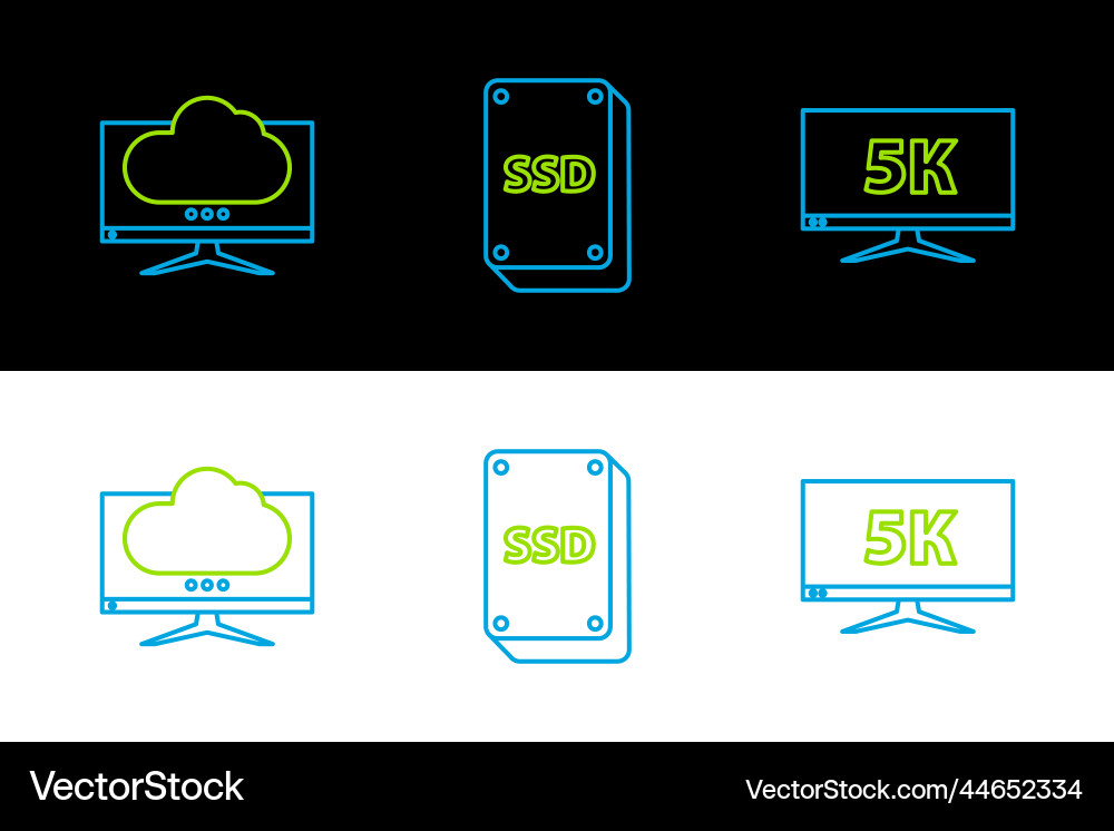 Zeilenmonitoranzeige mit 5k Videocomputer einstellen Zeilenmonitoranzeige mit 5k Videocomputer einstellen vektorbild