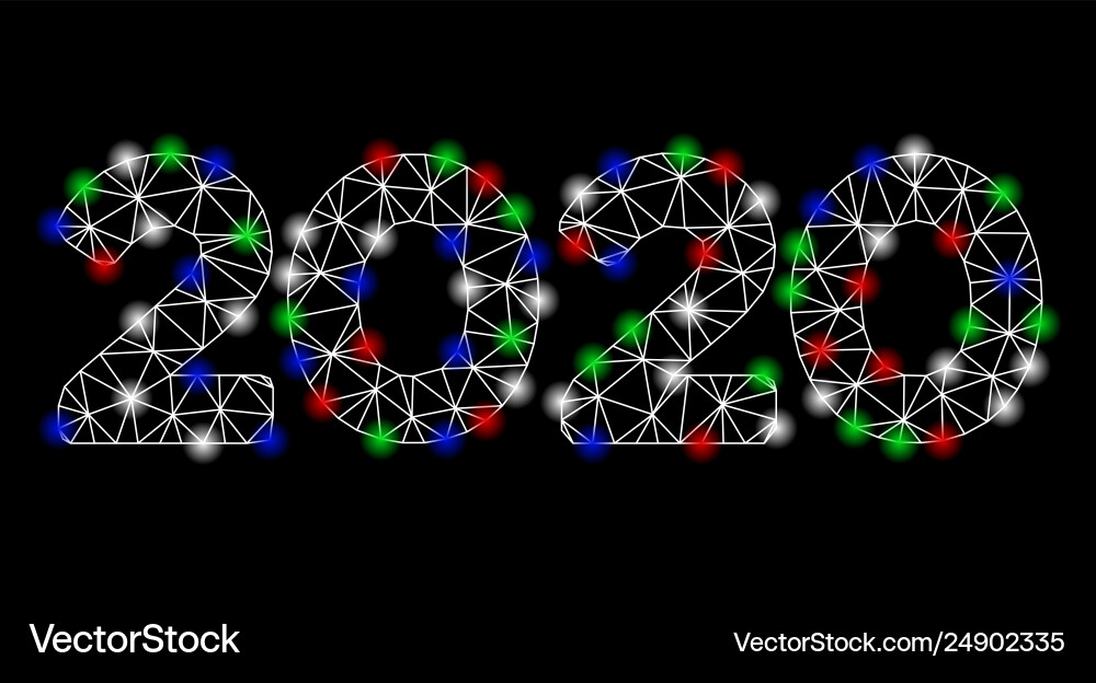 Bright mesh wire frame 2020 digits text with flare Bright mesh wire frame 2020 digits text with flare vector image