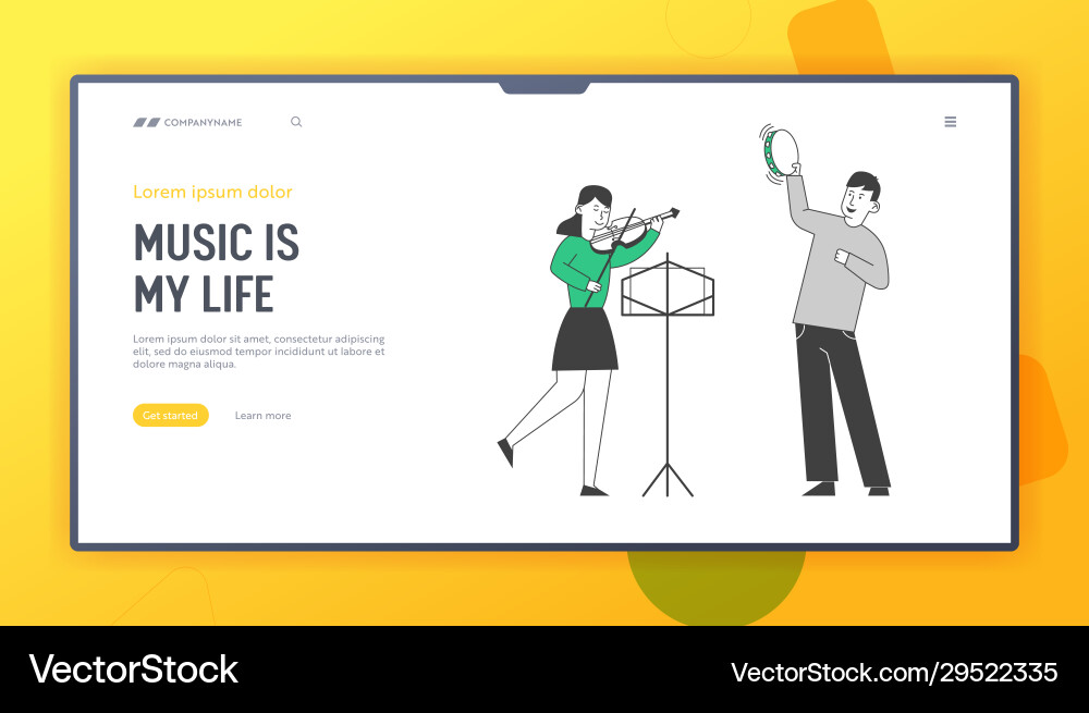 Children get education in music school website Vector Image