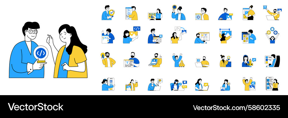 Design development concept with character Design development concept with character Vector Image