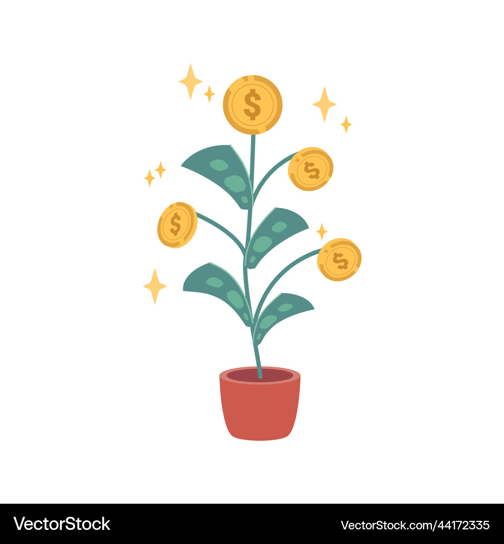 Dollar tree with banknotes and coins Dollar tree with banknotes and coins vector image