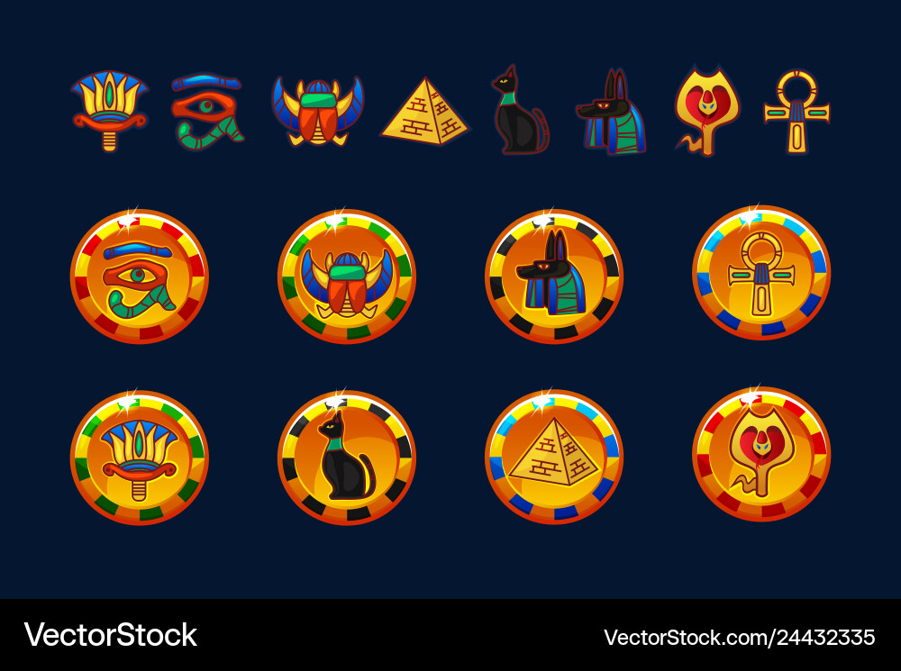 Egypt golden coins and set icons isolated vector image