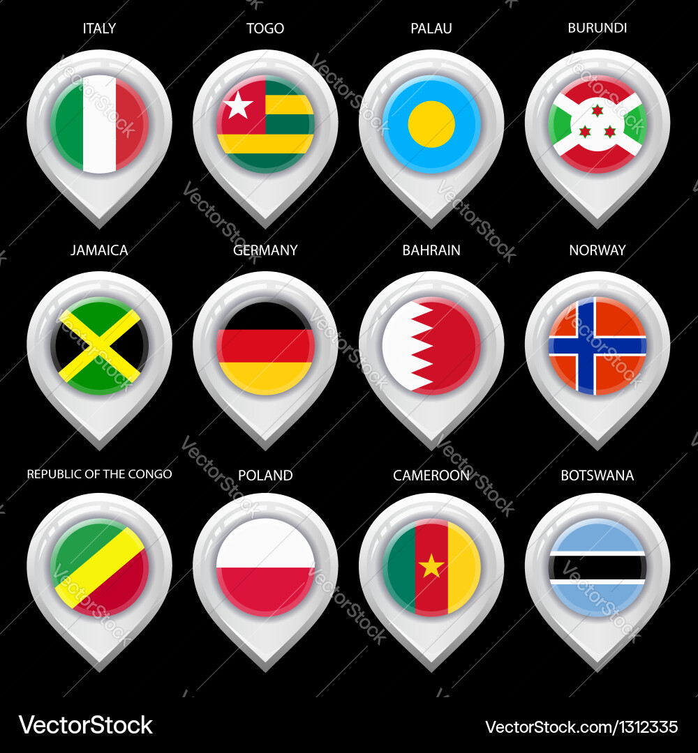 Map marker with flag-set seventh vector image