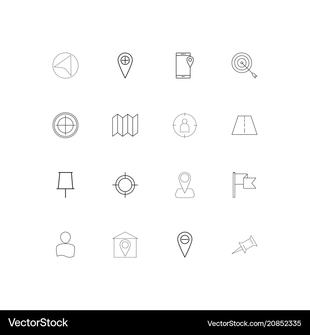 Maps and navigation linear thin icons set Vector Image