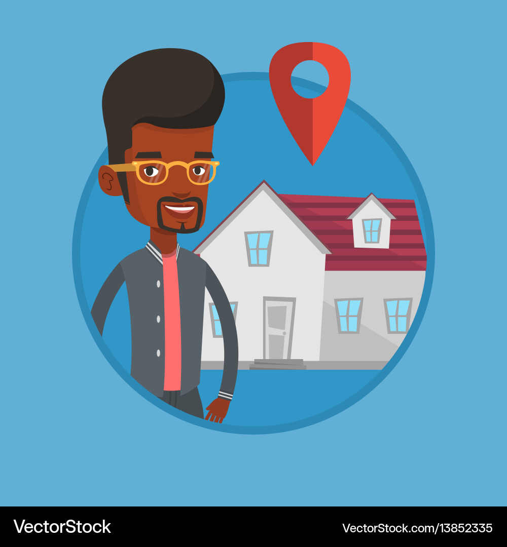 Realtor on background of house with map pointer Realtor on background of house with map pointer vector image