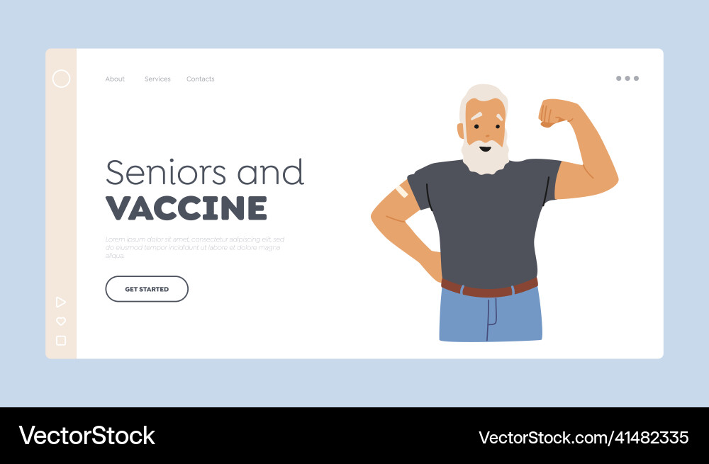 Seniors and vaccine landing page template Seniors and vaccine landing page template vector image