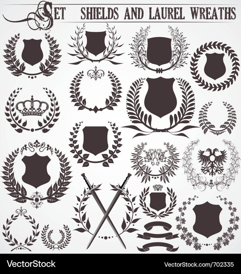 Set - shields and laurel wreaths vector image