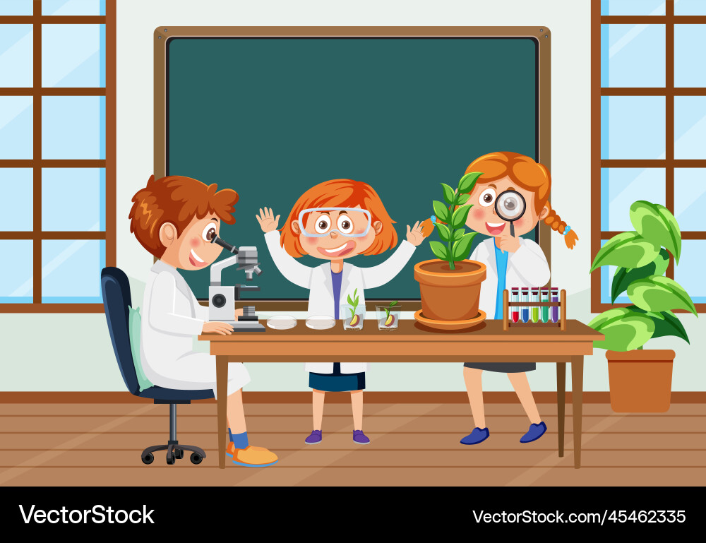 Student doing science experiment in laboratory Student doing science experiment in laboratory vector image