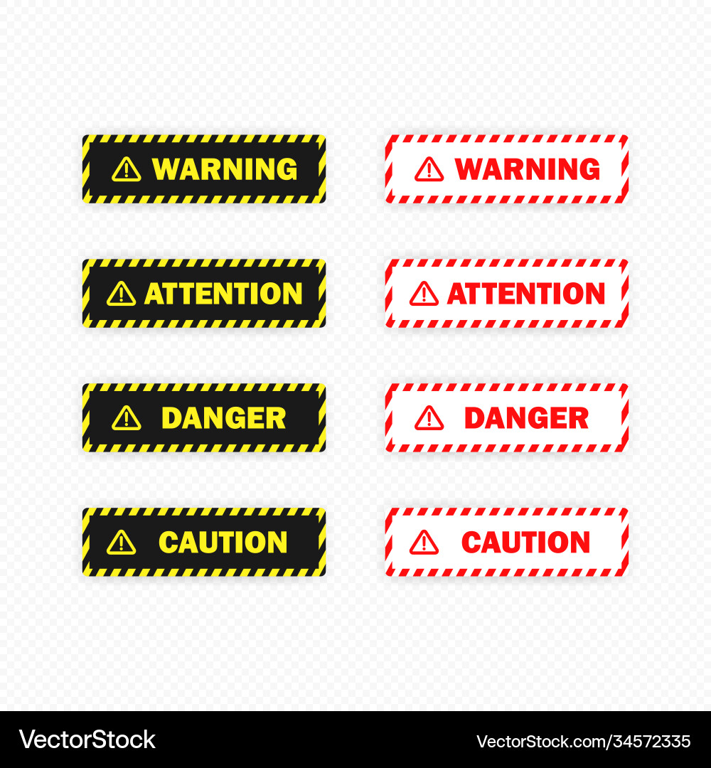Warning attention danger and caution button set Warning attention danger and caution button set vector image