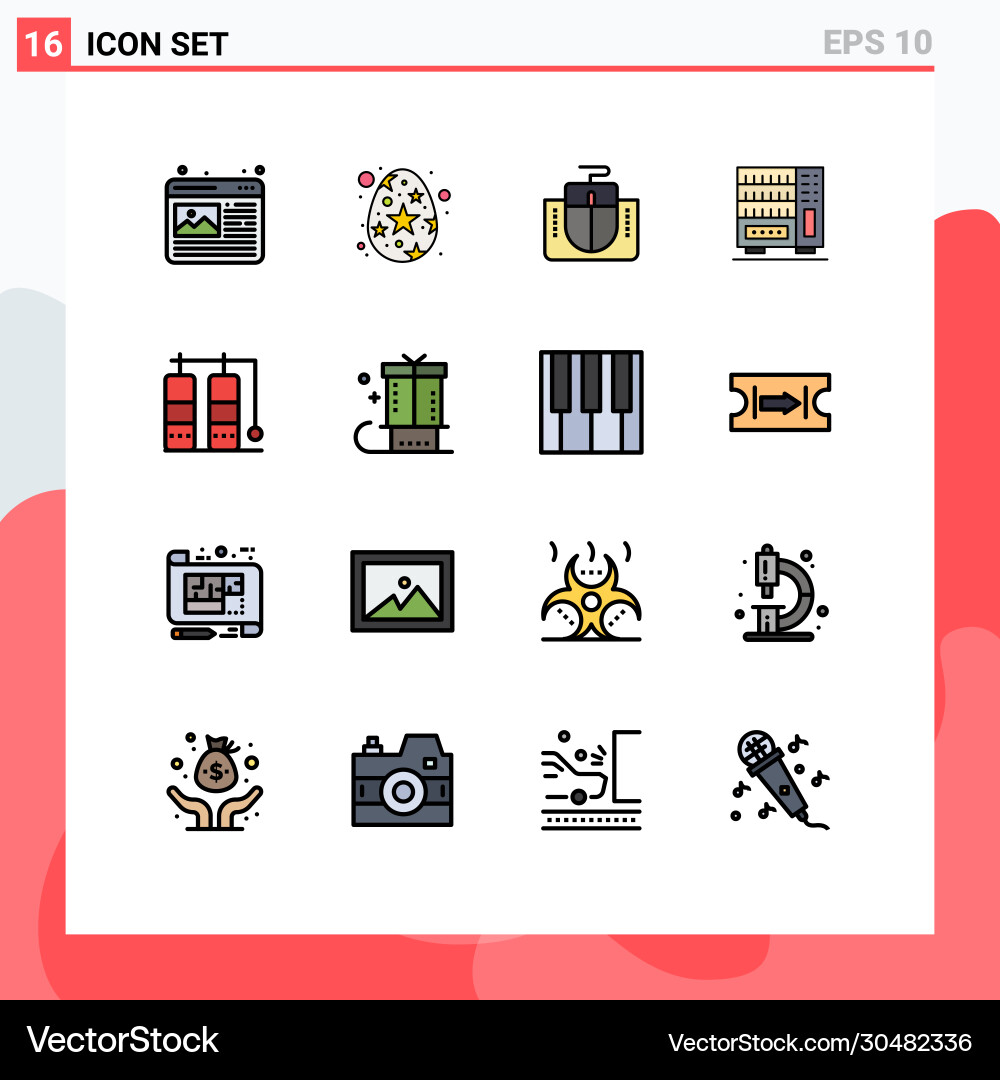 16 universal flat color filled lines set for web Vector Image