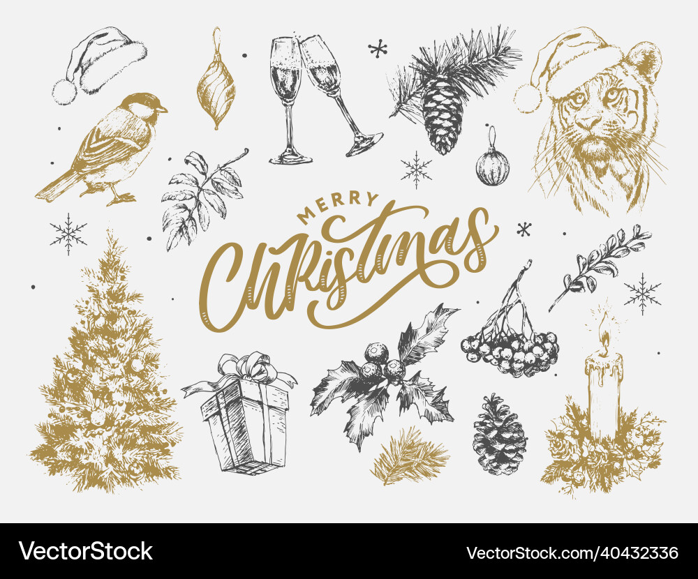 Christmas set 2022 new year and symbols Christmas set 2022 new year and symbols vector image