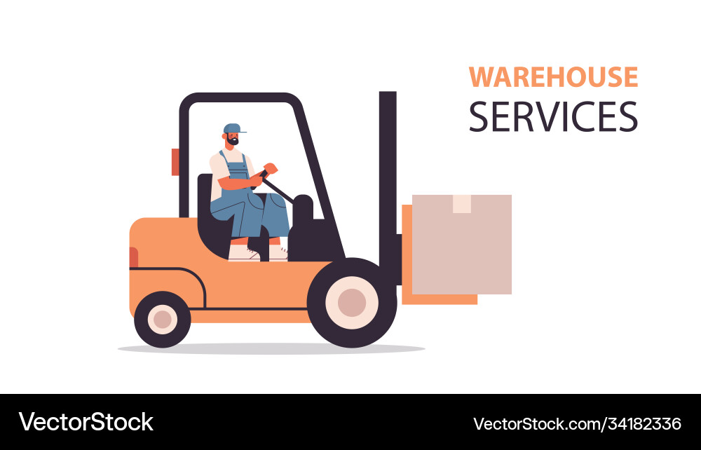 Forkplift driver loading cardboard boxes Forkplift driver loading cardboard boxes vector image