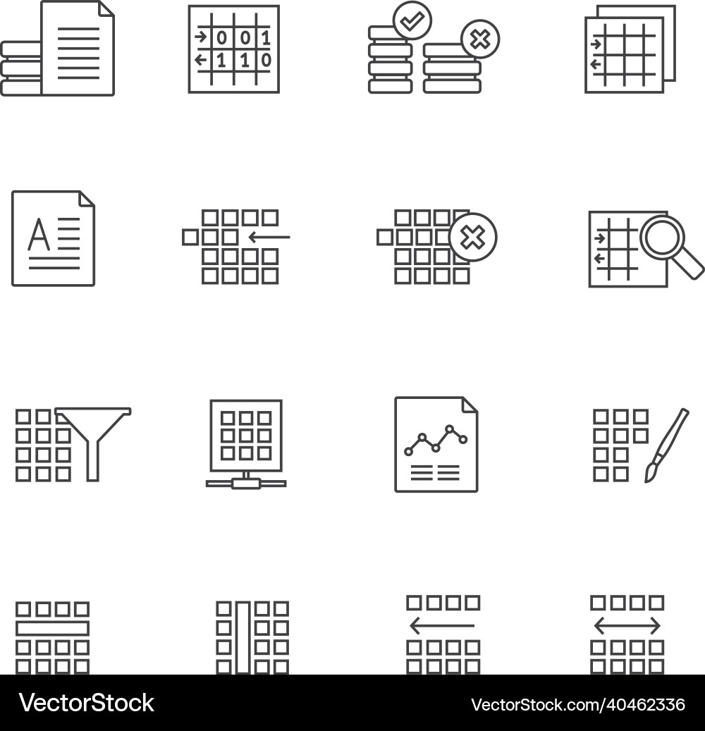 Line database and table formatting icons Line database and table formatting icons vector image