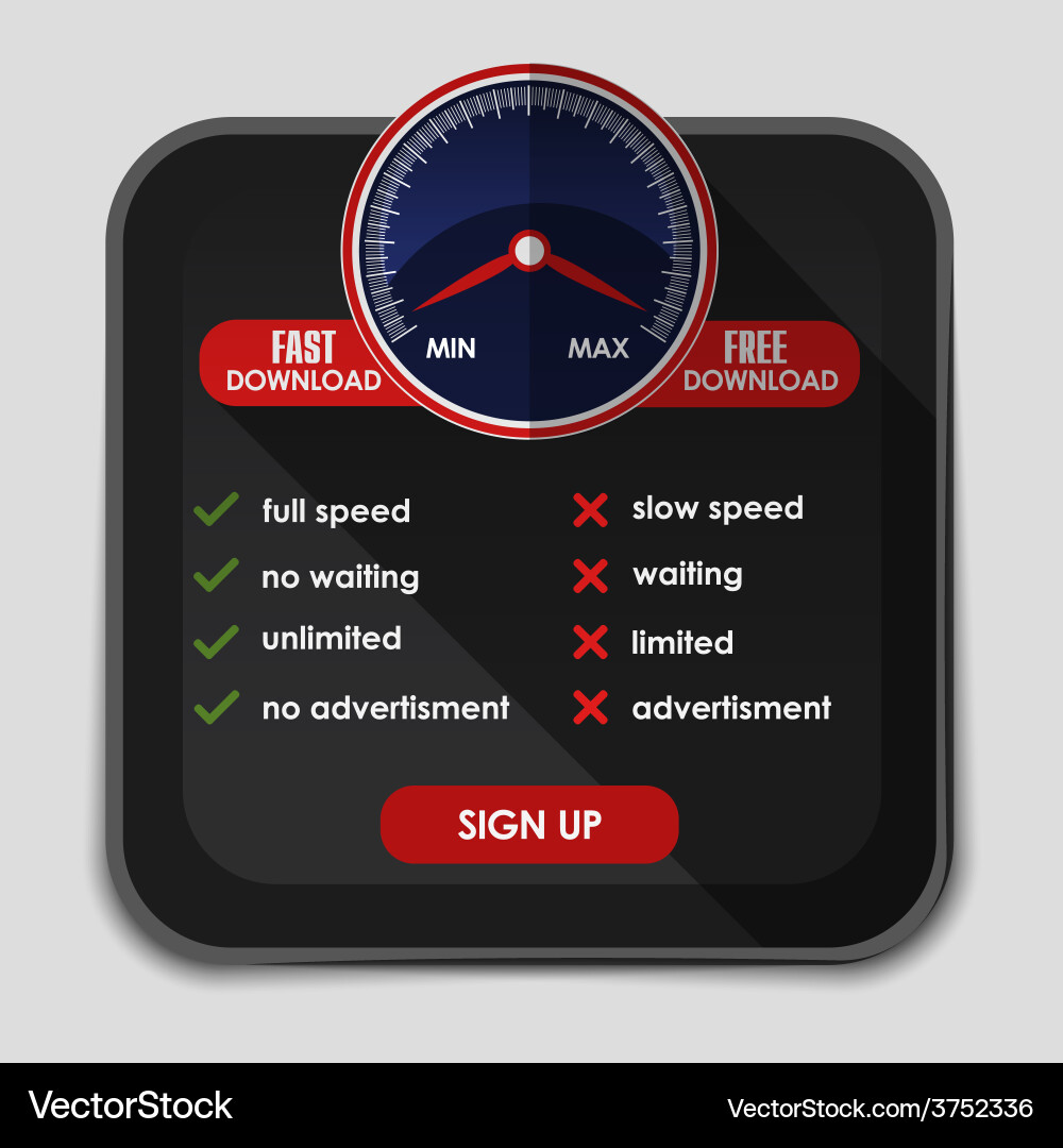 Speed meter with slow and fast download or upload vector image