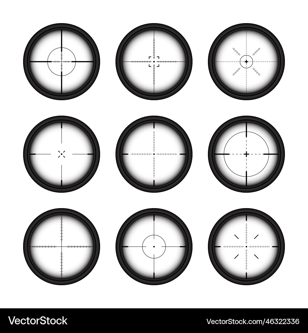 Verschiedene Waffen Sehenswürdigkeiten Schniper Gewehr optische Reichweiten Verschiedene Waffen Sehenswürdigkeiten Schniper Gewehr optische Reichweiten vektorbild
