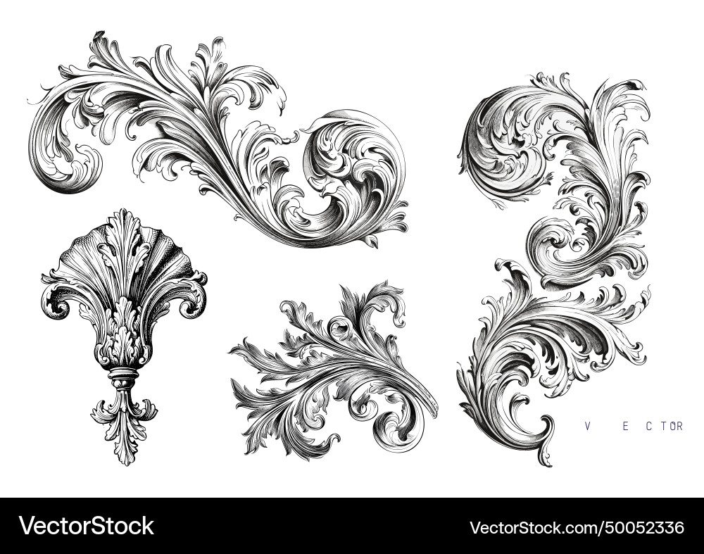 Victorian Floral Baroque Ornament – Royalty-Free Vector | VectorStock, image size:1000x787