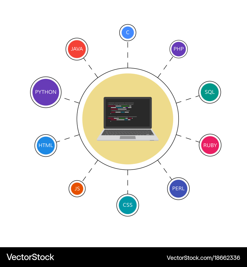 Webentwicklung infographische Programmiersprachen Vektorbild