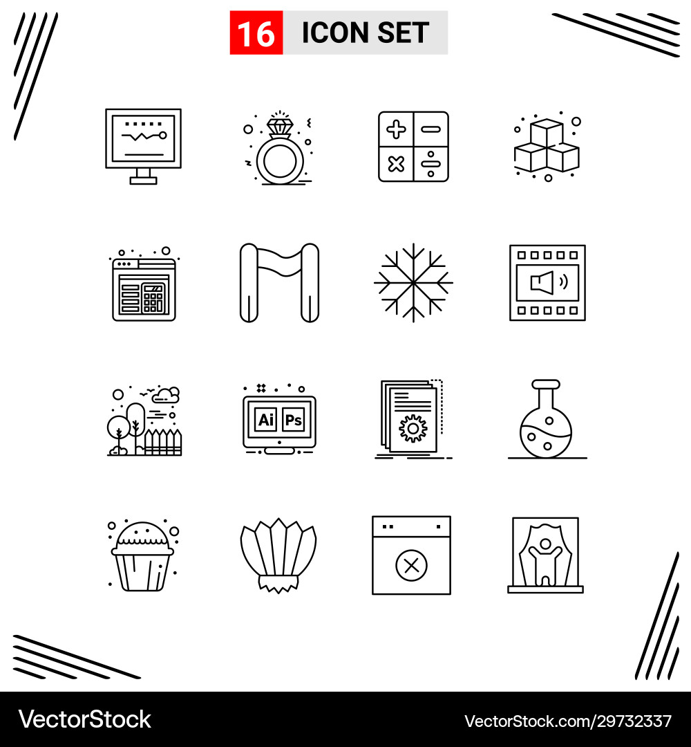 16 icons line style grid based creative outline 16 icons line style grid based creative outline Vector Image