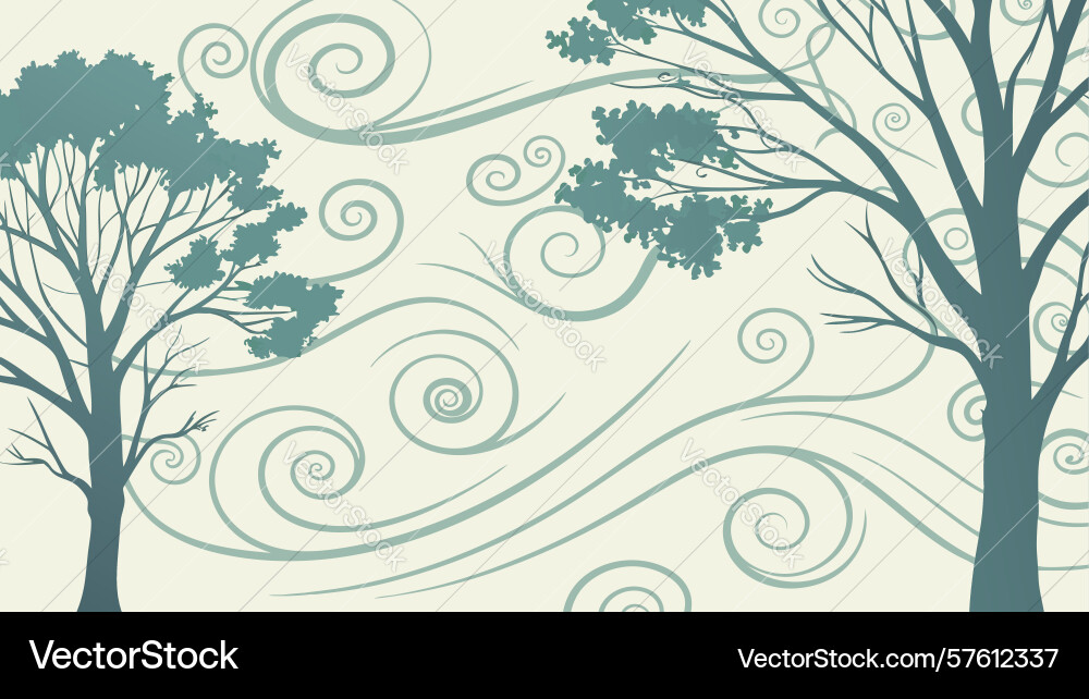 Abstracted trees with swirling wind patterns vector image