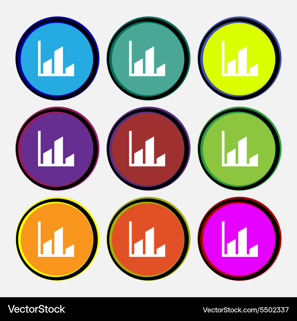 Chart icon sign nine multi colored round buttons Vector Image