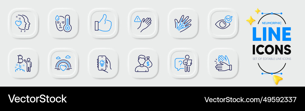 Heart like and bitcoin project line icons for web Vector Image