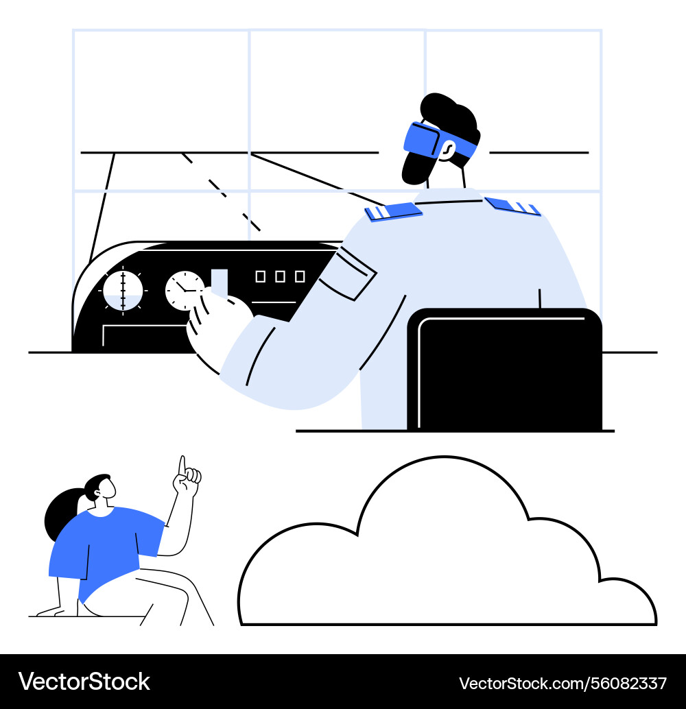 Pilot operating flight controls with observation vector image