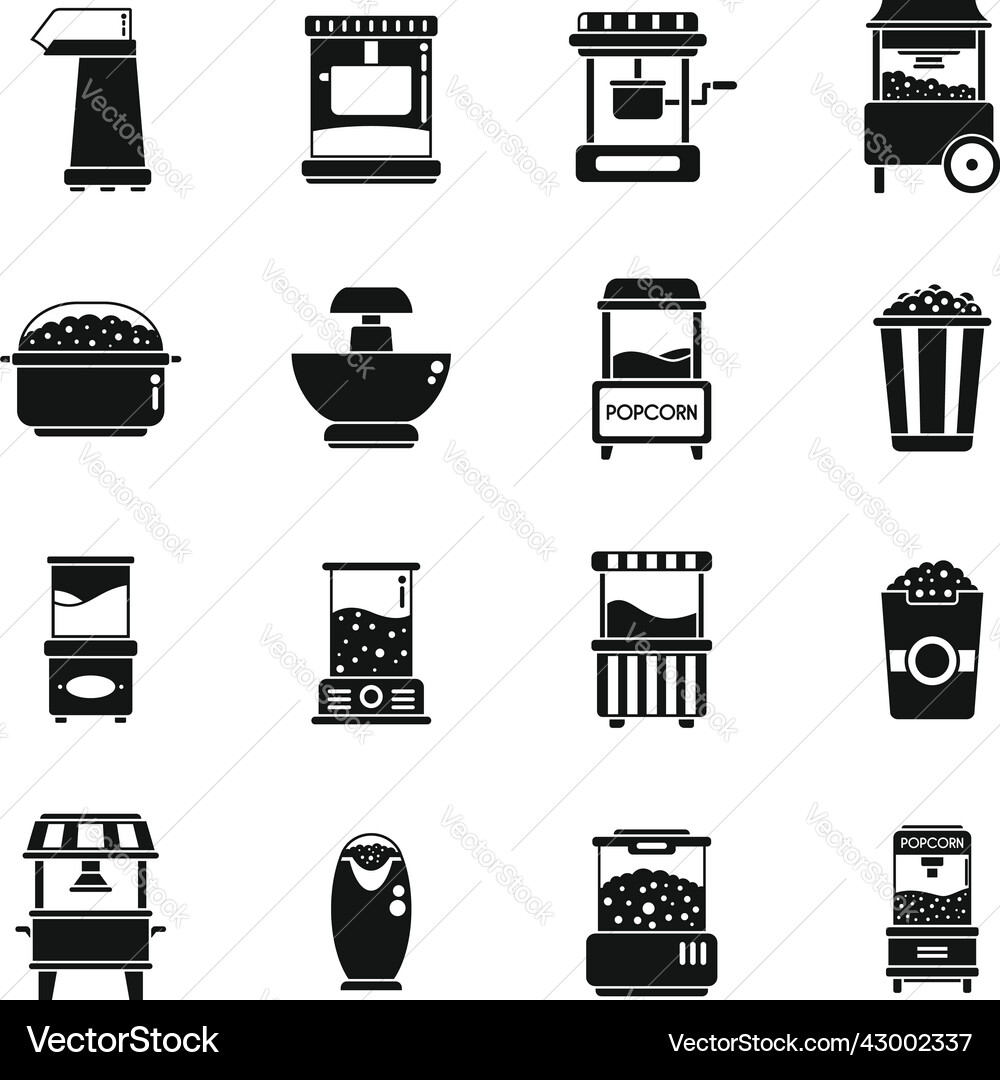 Popcorn maker machine icons set simple Popcorn maker machine icons set simple vector image