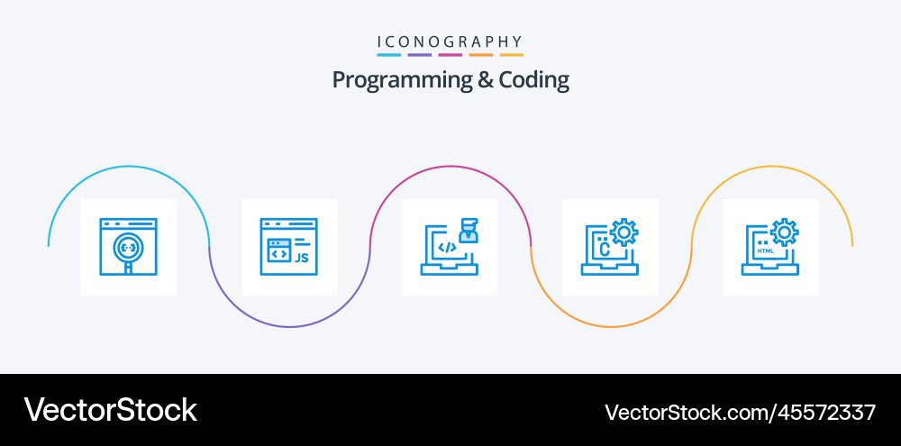 Programming and coding blue 5 icon pack including vector image