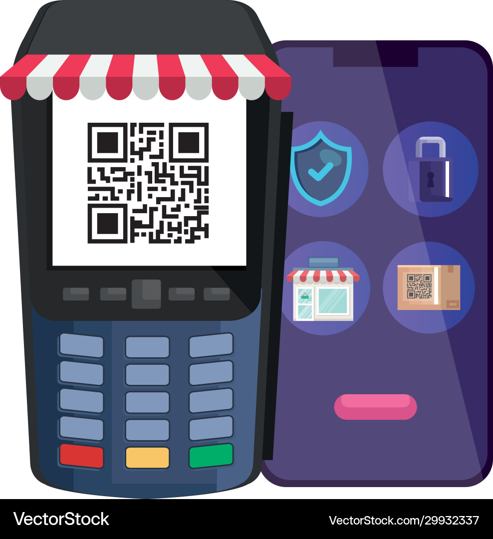 Qr code inside dataphone and smartphone vector image