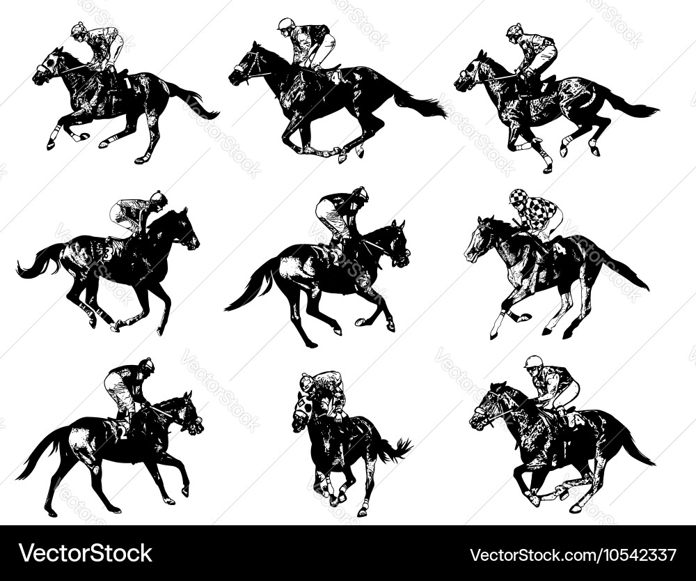 Racing Horses and Jockeys - Dynamic Action Vector Image