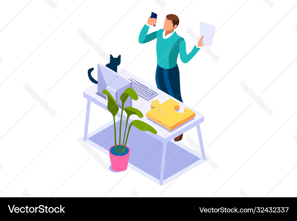 Remote Worker at Computer Vector Image
