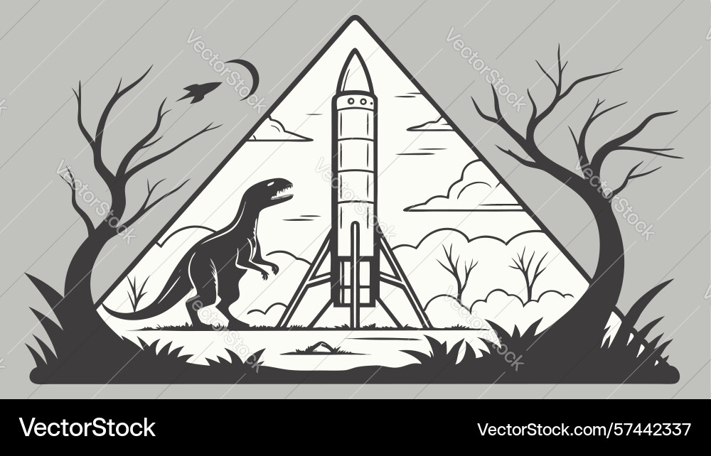 Rocket and dinosaur in triangle design vector image