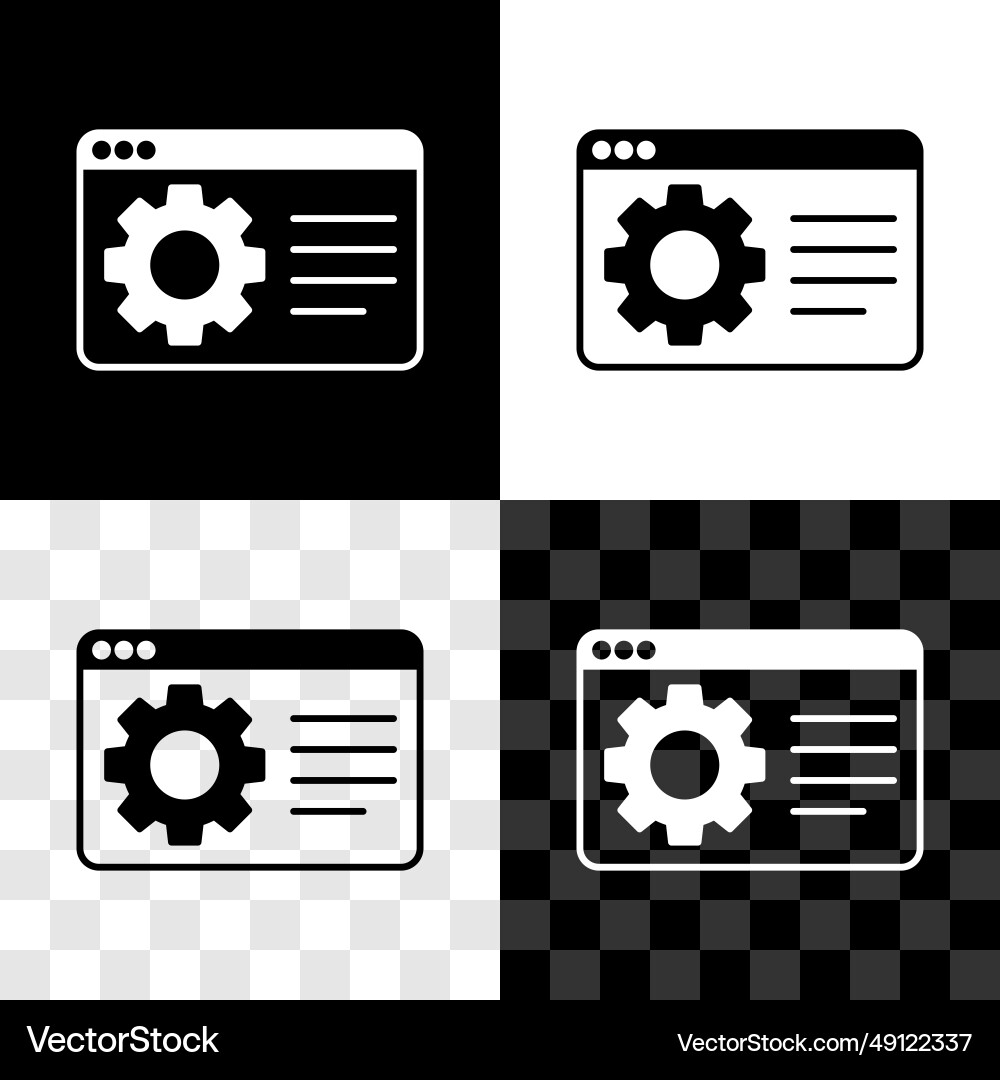 Set browser setting icon isolated on black Set browser setting icon isolated on black vector image