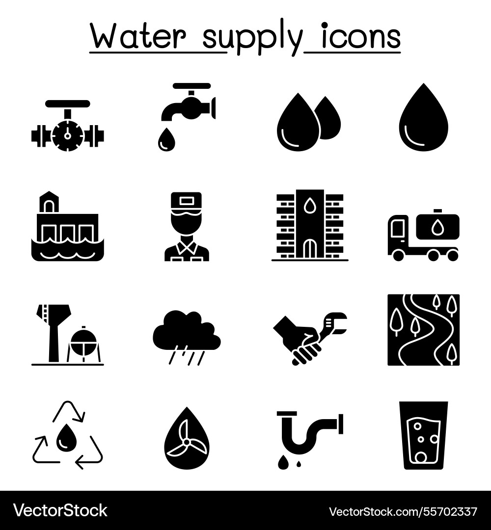 Water supply system icon set in glyph style Water supply system icon set in glyph style vector image