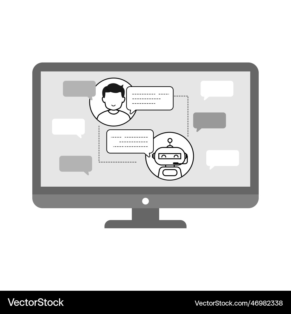 Artificial intelligence robot on computer screen Artificial intelligence robot on computer screen vector image