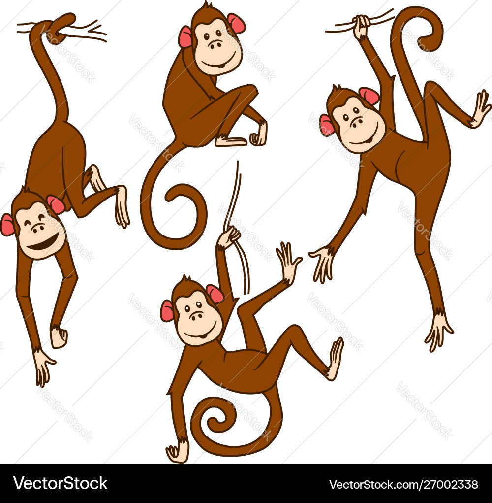 Cheerful Monkeys in Various Poses Vector Image
