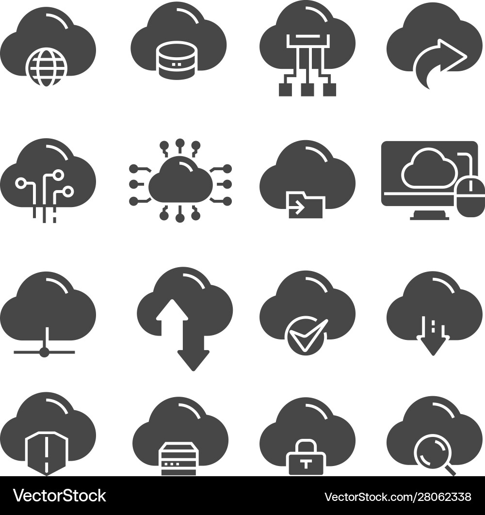 Cloud data technology thin web icons set vector image