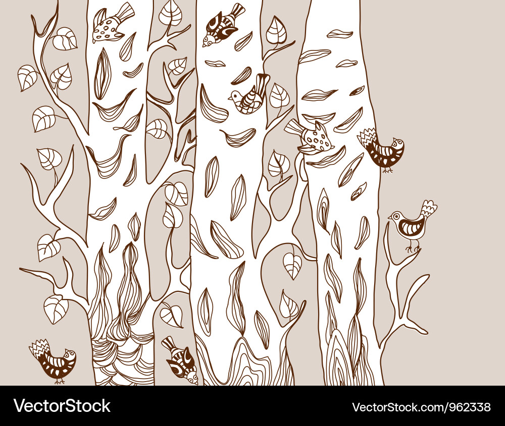 Cute Bird and Branch Pattern vector image