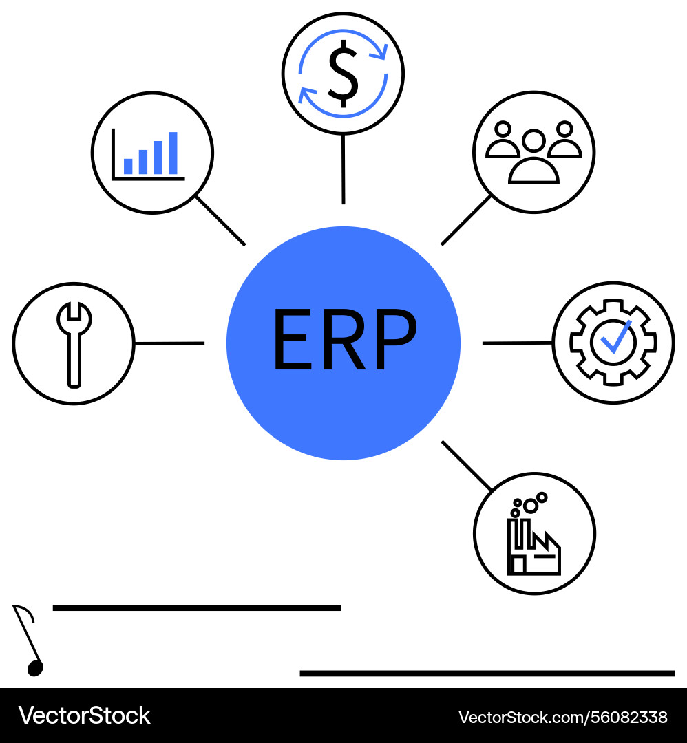 Erp system components with central hub Erp system components with central hub Vector Image