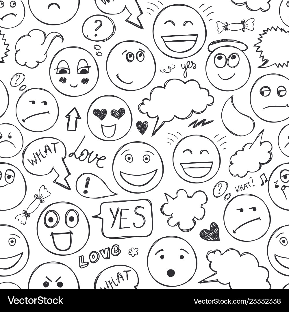 Faces seamless pattern emotions doodle Royalty Free Vector