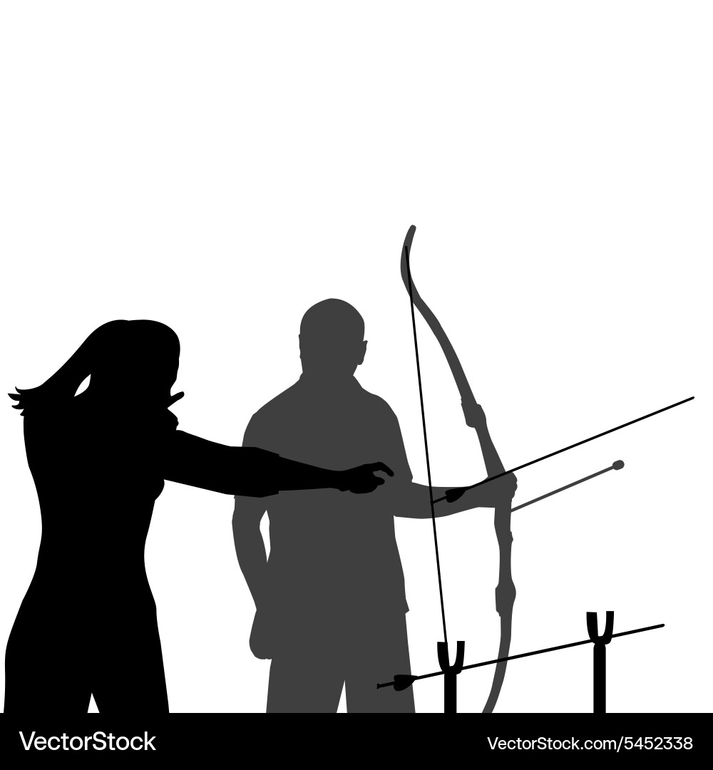 Instructor teaching a man how to shoot bow Vector Image