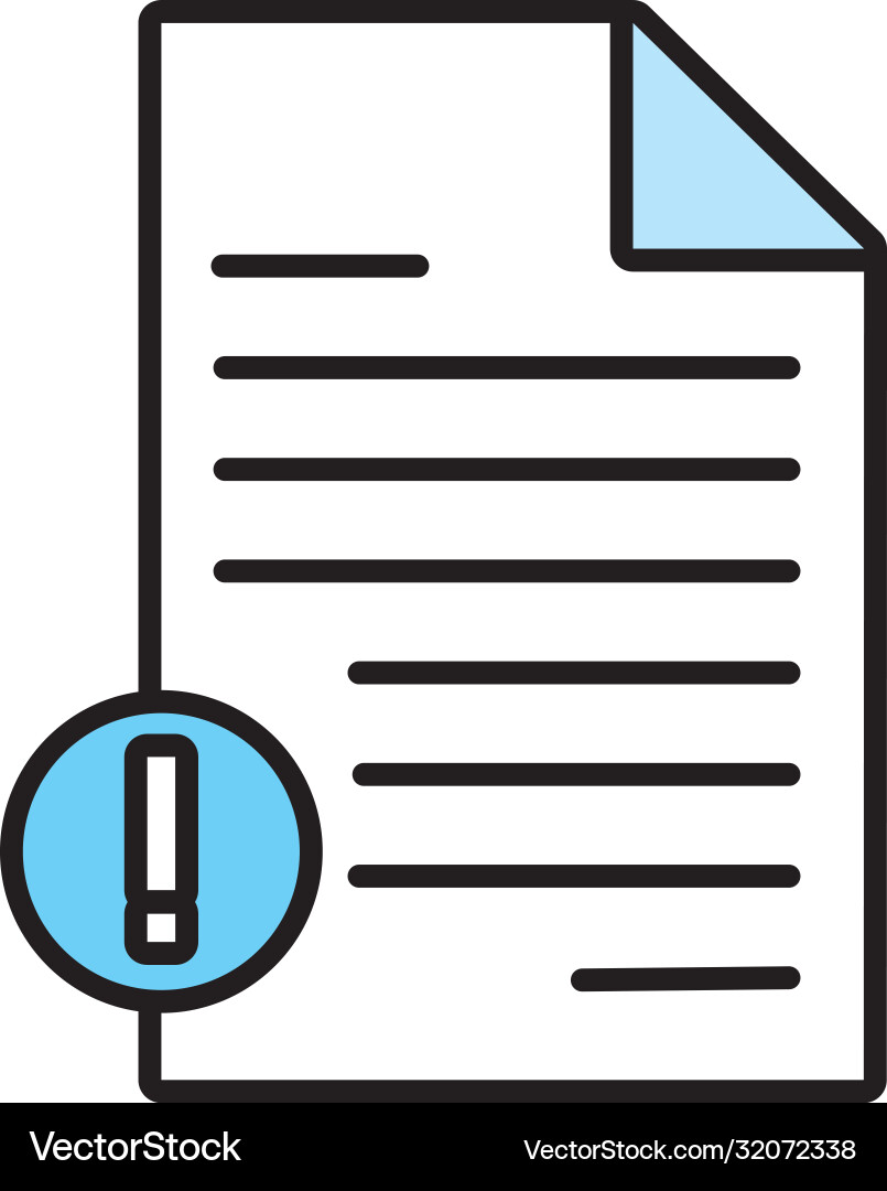 Paper document with alert symbol line and fill vector image