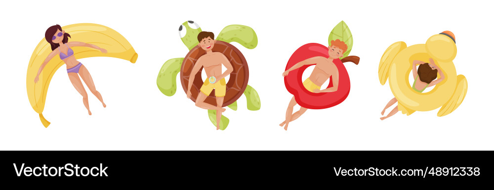 People characters floating on air mattress People characters floating on air mattress vector image