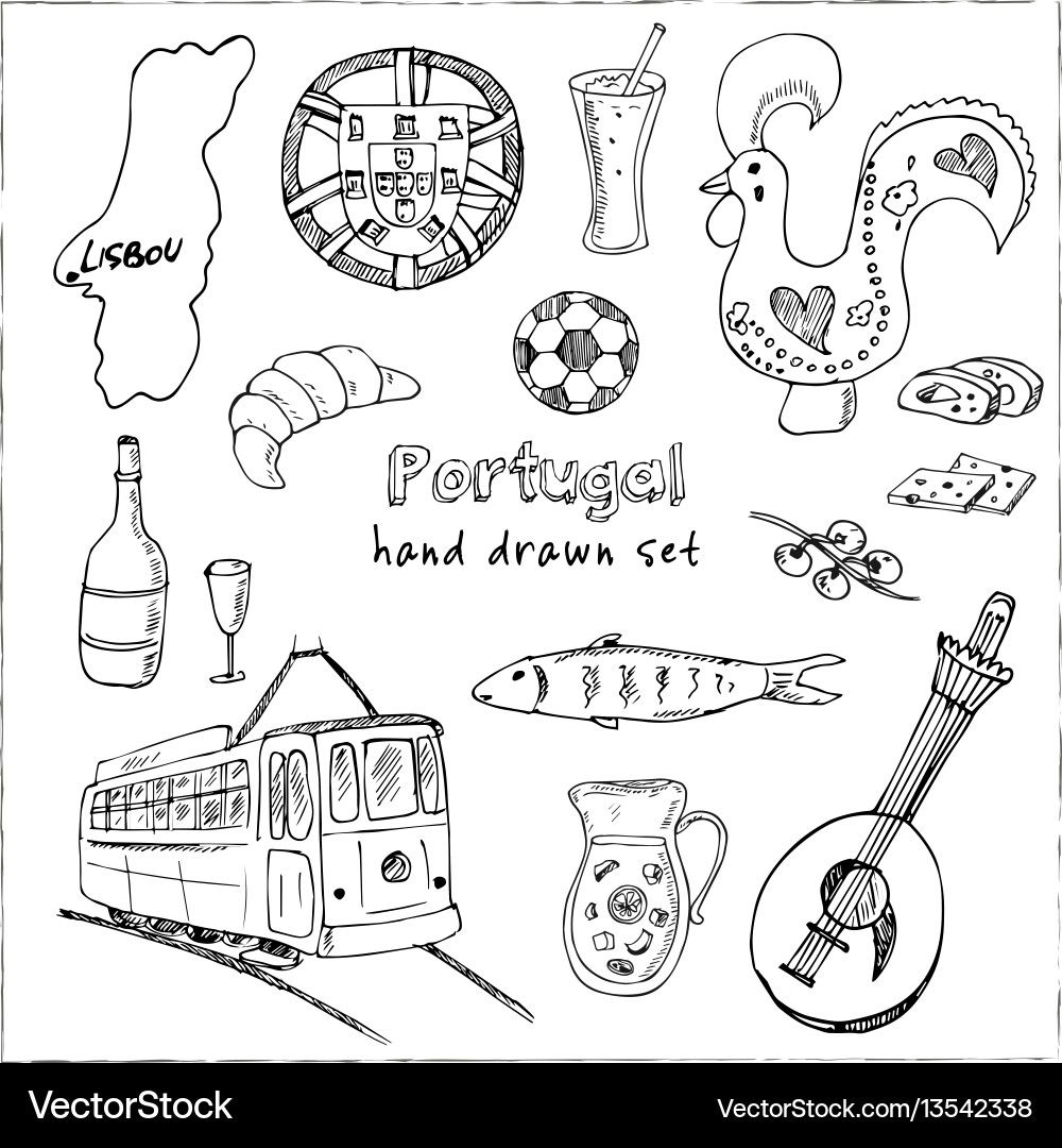 Portugal isolated elements and symbols hand drawn Portugal isolated elements and symbols hand drawn vector image