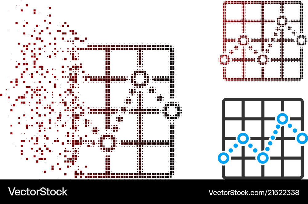 Shredded pixel halftone line plot icon Shredded pixel halftone line plot icon vector image