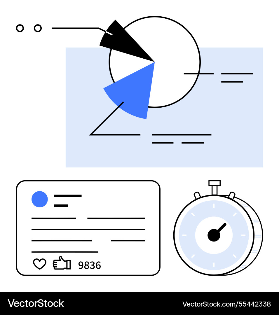 Social media analytics with speed timer and pie Social media analytics with speed timer and pie vector image