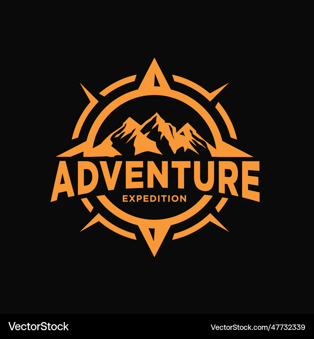 Adventure logo with mountain and compass design Adventure logo with mountain and compass design vector image