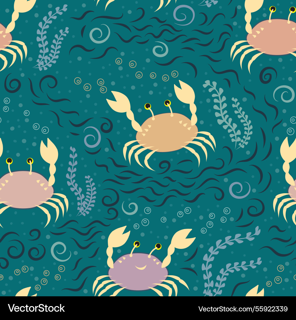 Crabs and algae seamless pattern sea Crabs and algae seamless pattern sea vector image