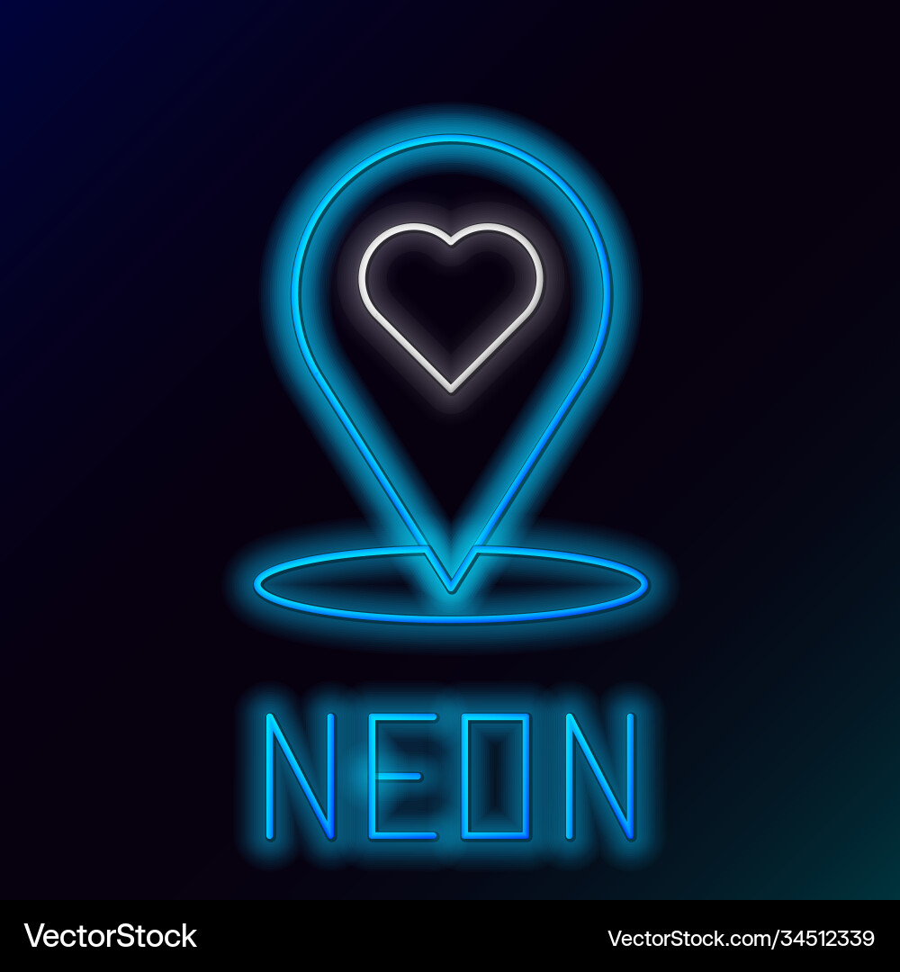Glowing neon line map pointer with heart icon Glowing neon line map pointer with heart icon vector image